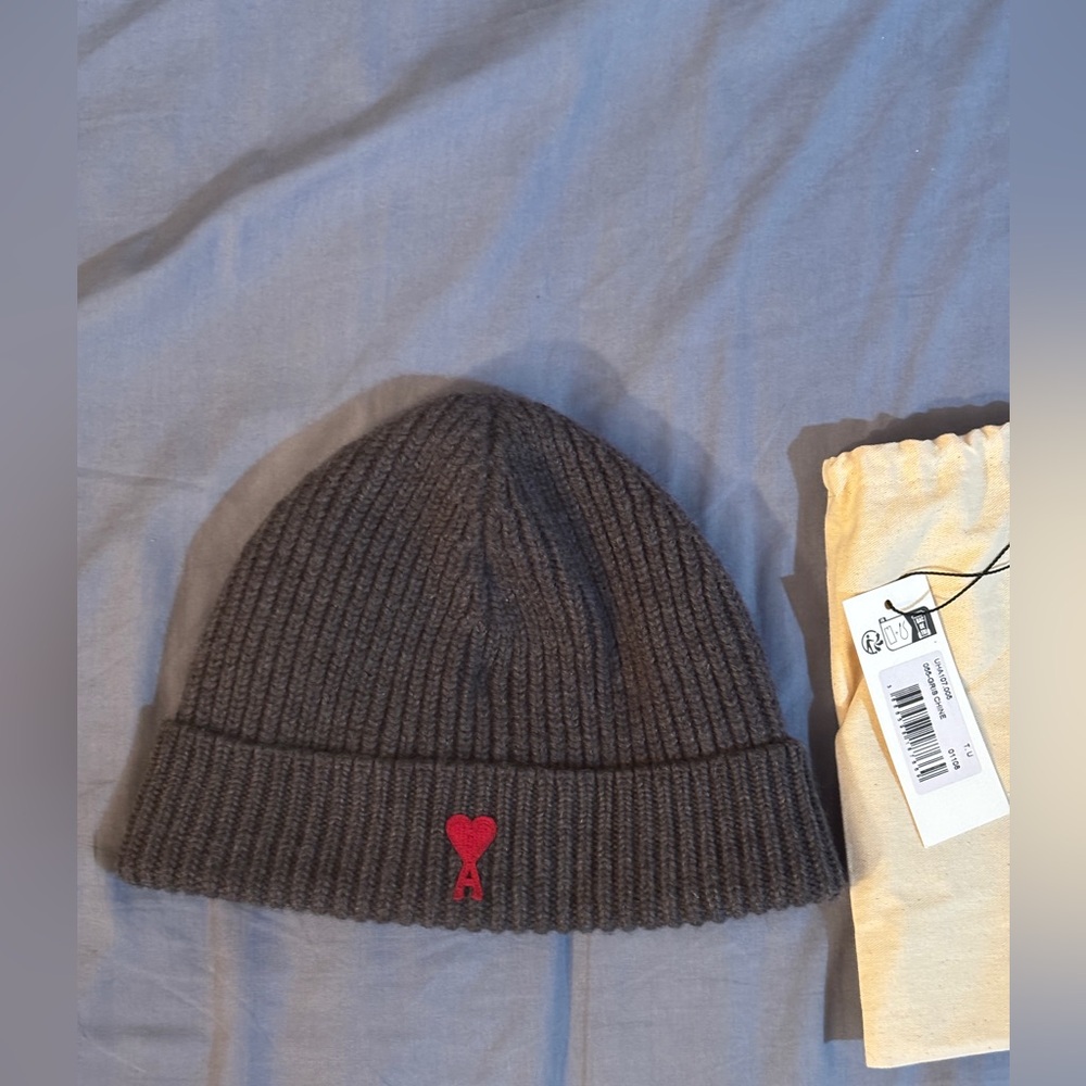 Gray Beanie with Red Heart Logo